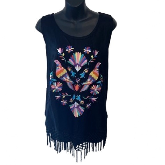 Judith March Tops - Judith March black sleeveless top with multi colored embroidery size L